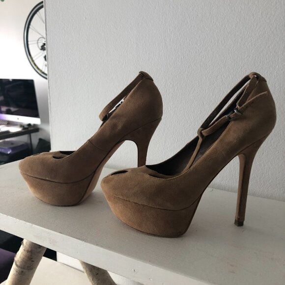 Sam Edelman Black T-strap Platform Leather Stiletto Heel  Pumps 5.5 Nivan beige - Picture 4 of 7